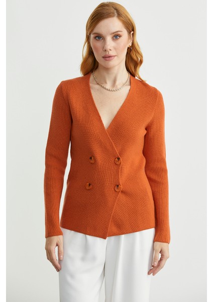 Maskülen Kruvaze Triko Ceket - Oranj