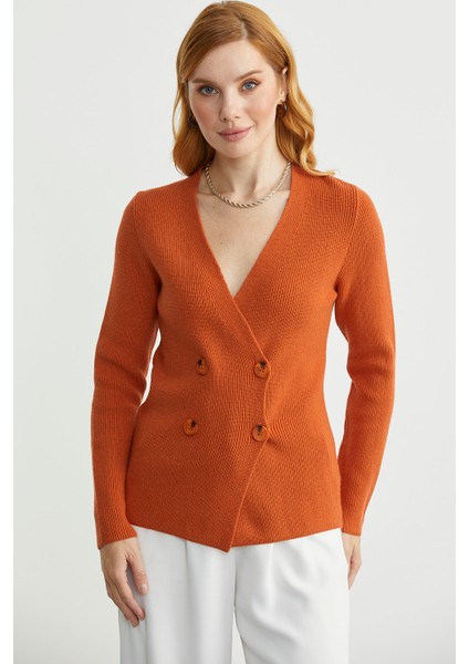 Maskülen Kruvaze Triko Ceket - Oranj modelleri