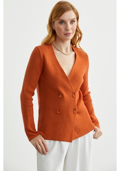 Maskülen Kruvaze Triko Ceket - Oranj fırsatları