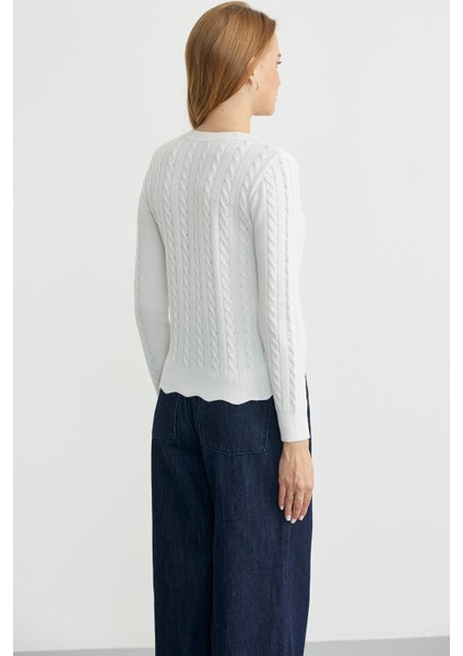 Dilimli Saç Örgülü Triko Kazak - Kemik indirimleri