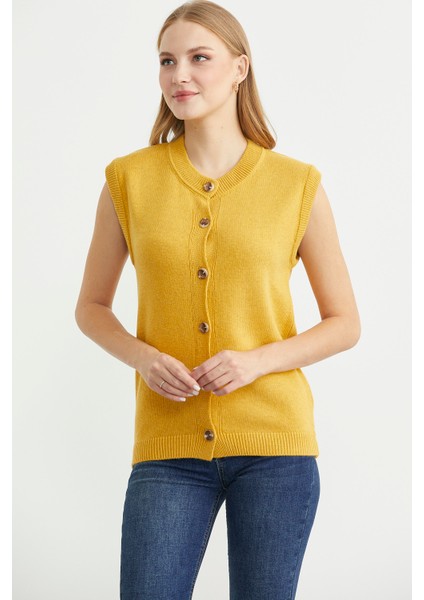 Düğme Kapamalı Yünlü Triko Yelek - Güneş fiyatları