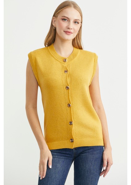 Düğme Kapamalı Yünlü Triko Yelek - Güneş modelleri
