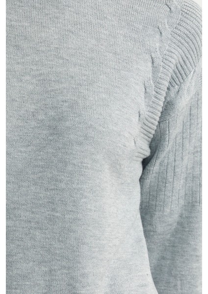 Kol Detaylı Sıfır Yaka Tunik Triko Kazak - Gri fırsatları