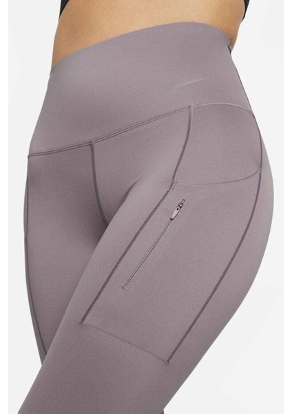 Trainng Go Dri Fit Infinalock High Rise 7/8 Leggings 6 Cepli Toparlayıcı Yüksek Belli Reflektörlü Antrenman Taytı Koyu Mor