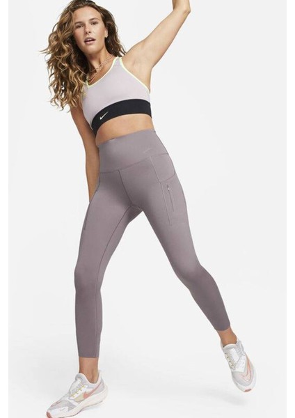 Trainng Go Dri Fit Infinalock High Rise 7/8 Leggings 6 Cepli Toparlayıcı Yüksek Belli Reflektörlü Antrenman Taytı Koyu Mor