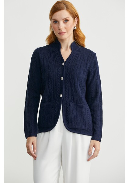 Hakim Yaka Cepli Yün Triko Ceket - Lacivert modelleri