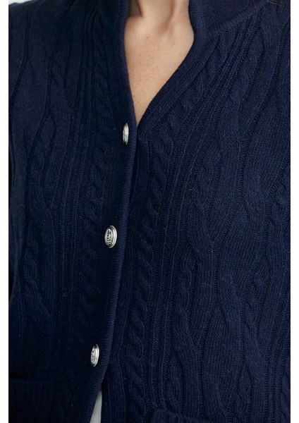 Hakim Yaka Cepli Yün Triko Ceket - Lacivert indirimleri