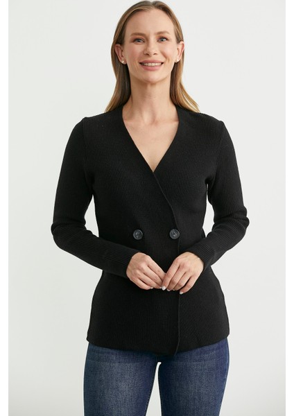 Maskülen Kruvaze Triko Ceket - Siyah modelleri