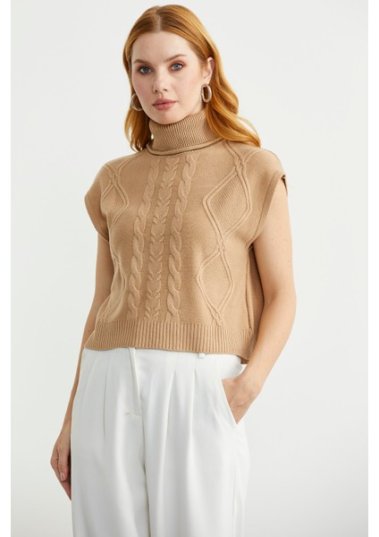 Tam Balıkçı Crop Triko Süveter - Kamel fiyatları