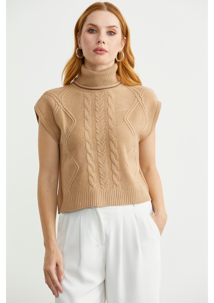 Tam Balıkçı Crop Triko Süveter - Kamel modelleri