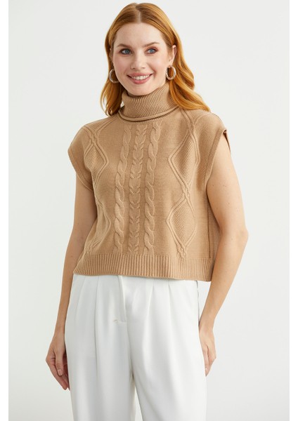 Tam Balıkçı Crop Triko Süveter - Kamel fırsatları