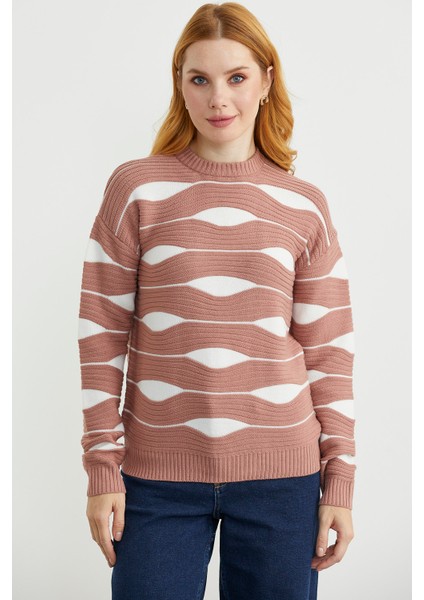 Renk Kombinli Triko Kazak - Gül