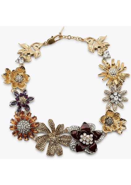 Taş Işlemeli Çiçekli Kolye