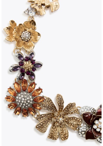 Taş Işlemeli Çiçekli Kolye fiyatları