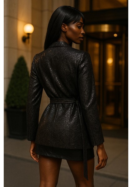 Ra Özel Tasarım Pul Payet Detay Bağlamalı Tek Ceket fırsatları