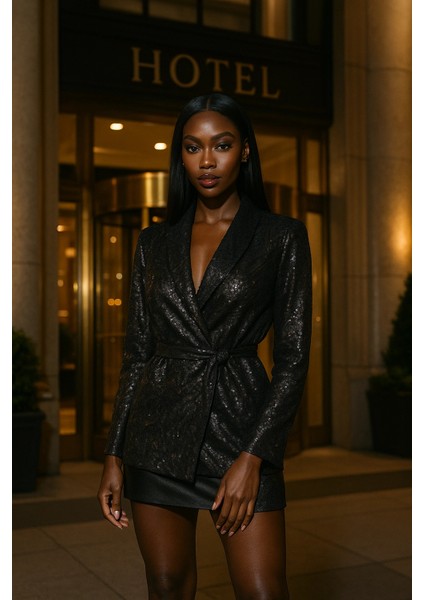 Ra Özel Tasarım Pul Payet Detay Bağlamalı Tek Ceket indirimleri