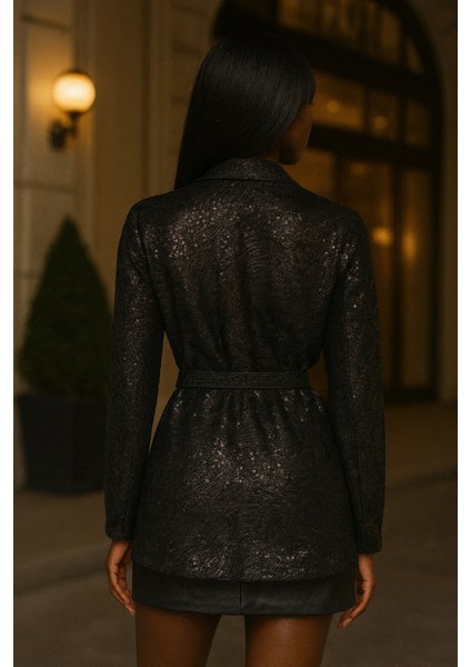 Ra Özel Tasarım Pul Payet Detay Bağlamalı Tek Ceket