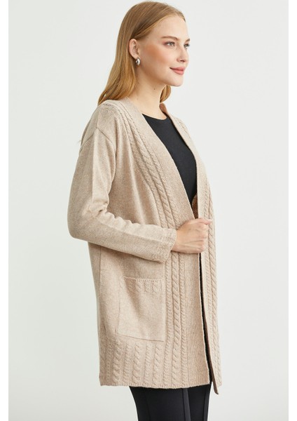 Büyük Beden Cepli Uzun Triko Hırka - Vizon fırsatları