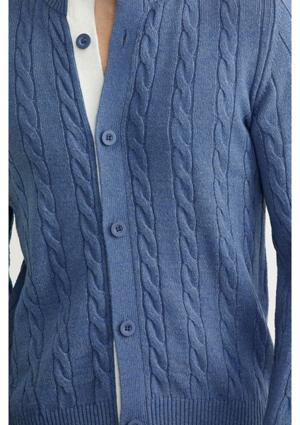 Düğmeli Saç Örgü Triko Hırka - Indigo modelleri