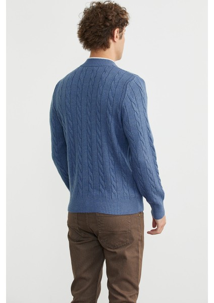 Düğmeli Saç Örgü Triko Hırka - Indigo indirimleri