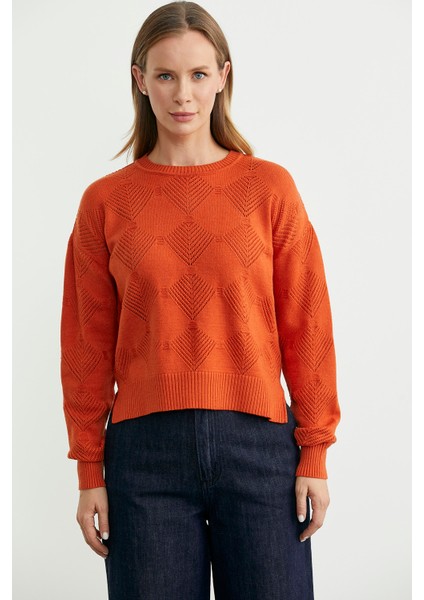 Renge Renk Motifli Triko Kazak - Oranj fiyatları