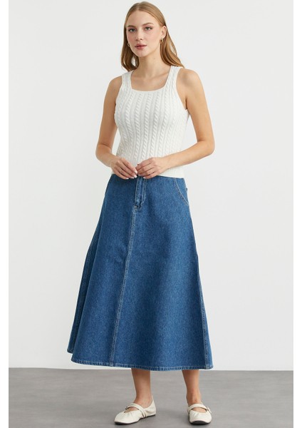 Saç Örgü Kare Yaka Triko Atlet - Kemik fiyatları