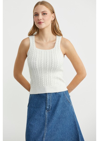 Saç Örgü Kare Yaka Triko Atlet - Kemik modelleri