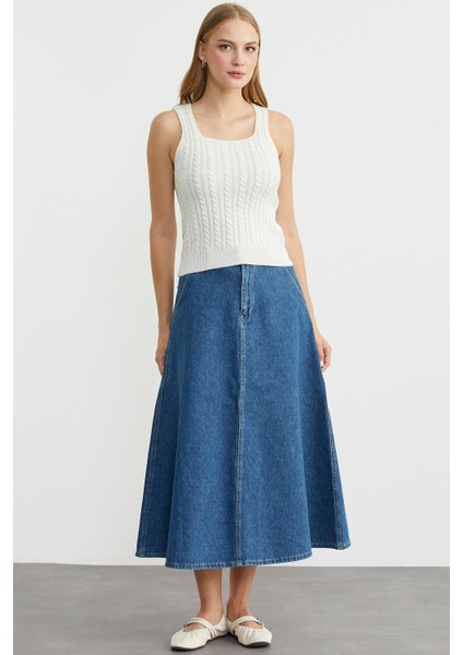 Saç Örgü Kare Yaka Triko Atlet - Kemik fırsatları