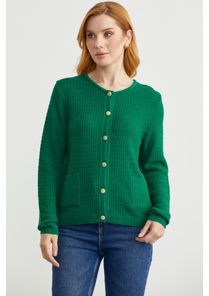 Dore Düğme Detaylı Yünlü Triko Hıırka - Yeşil fiyatları