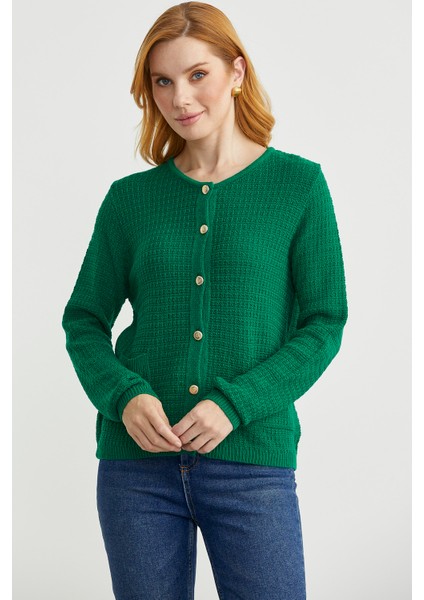 Dore Düğme Detaylı Yünlü Triko Hıırka - Yeşil fırsatları