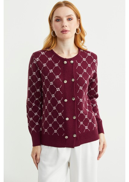 Logolu Düğme Detaylı Triko Hırka - Bordo fiyatları
