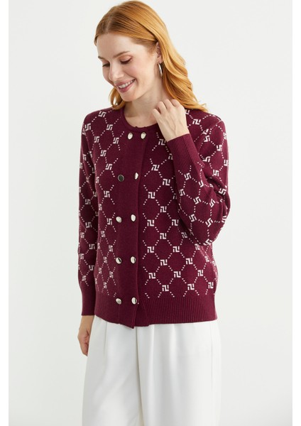 Logolu Düğme Detaylı Triko Hırka - Bordo modelleri