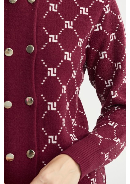 Logolu Düğme Detaylı Triko Hırka - Bordo fırsatları