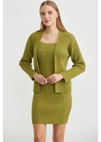 Ikili Elbise Hırka Triko Takım - Yeşil modelleri