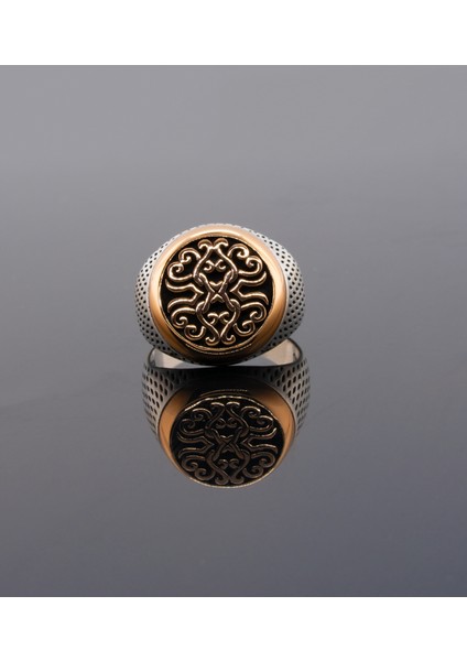Taşsız Özel Tasarım Altın Görünümlü Bakır Işlemeli, Gümüş Erkek Yüzük, 9.63 gr fiyatları