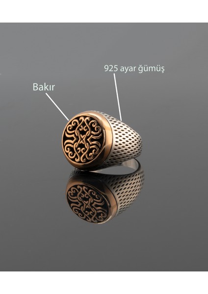 Taşsız Özel Tasarım Altın Görünümlü Bakır Işlemeli, Gümüş Erkek Yüzük, 9.63 gr modelleri