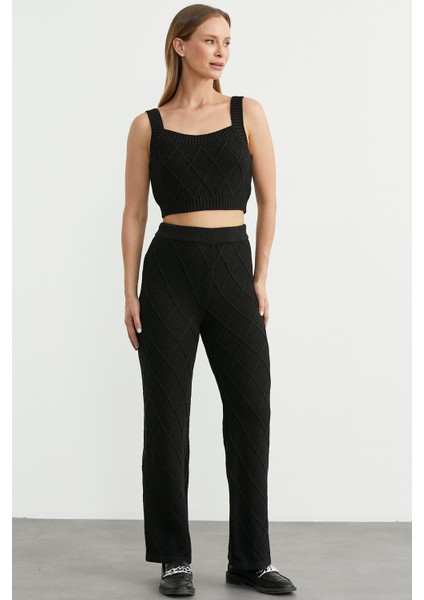 Pamuk Crop Pantolon Triko Takım - Siyah fiyatları