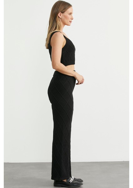 Pamuk Crop Pantolon Triko Takım - Siyah fırsatları