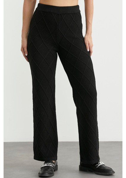 Pamuk Crop Pantolon Triko Takım - Siyah indirimleri