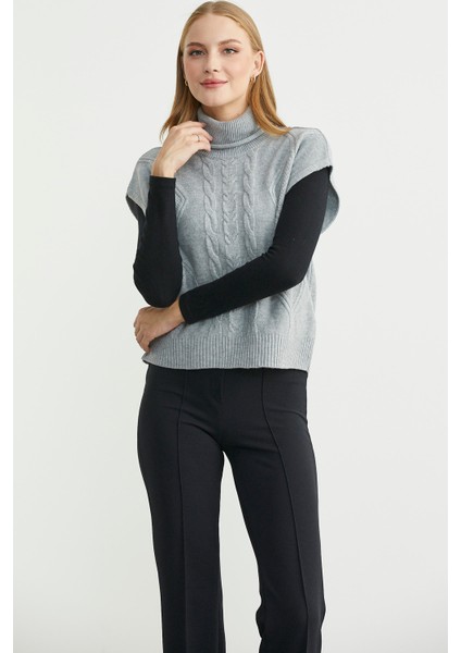Tam Balıkçı Crop Triko Süveter - Gri modelleri