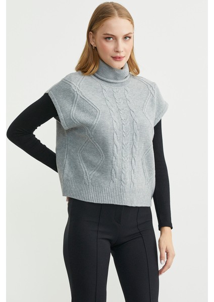 Tam Balıkçı Crop Triko Süveter - Gri indirimleri