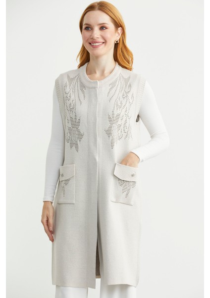 Cepli Uzun Yün Triko Yelek - Taş fiyatları