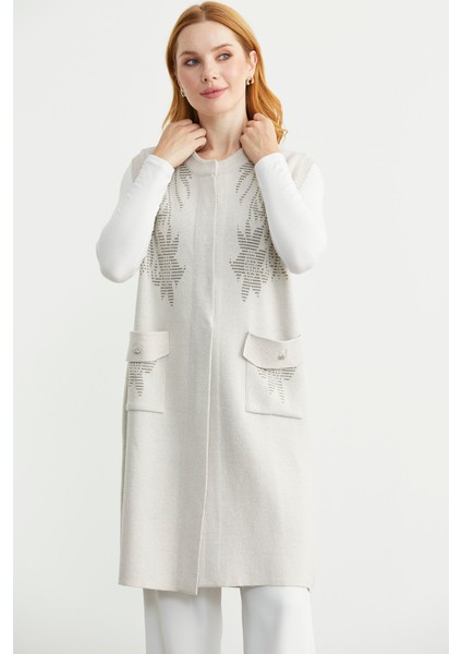 Cepli Uzun Yün Triko Yelek - Taş modelleri