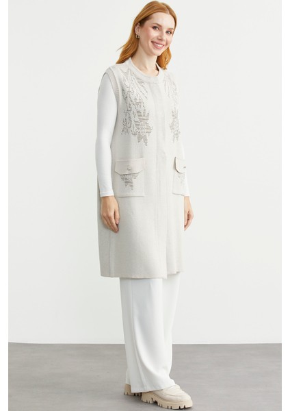 Cepli Uzun Yün Triko Yelek - Taş fırsatları