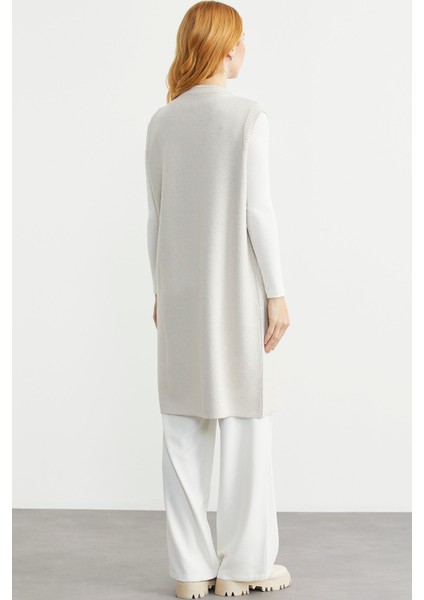 Cepli Uzun Yün Triko Yelek - Taş indirimleri