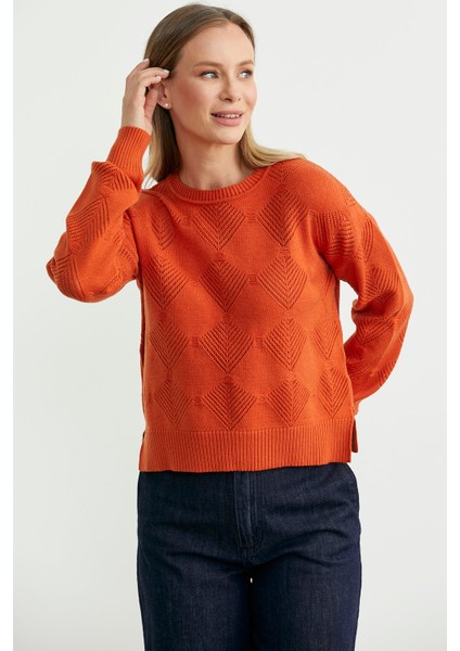 Renge Renk Motifli Triko Kazak - Oranj modelleri