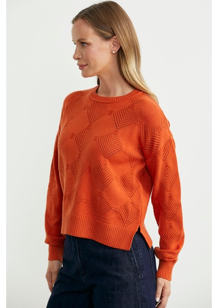 Renge Renk Motifli Triko Kazak - Oranj fırsatları