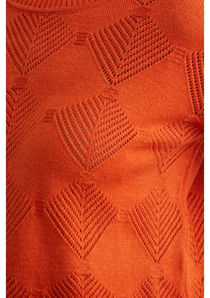 Renge Renk Motifli Triko Kazak - Oranj indirimleri