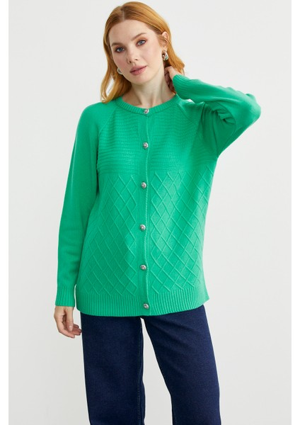 Bisiklet Yaka Motifli Triko Hırka - Yeşil modelleri