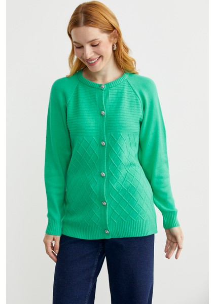 Bisiklet Yaka Motifli Triko Hırka - Yeşil fırsatları